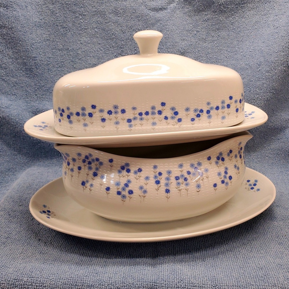 Sheffield Rhapsody 503 Gravy Boat Underplate and Covered Butter Dish Set  Floral